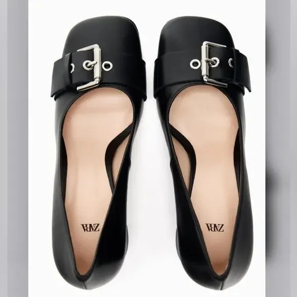 Zara Black SINGLE MONK STRAP LEATHER SHOES 7.5 US - Picture 4 of 16